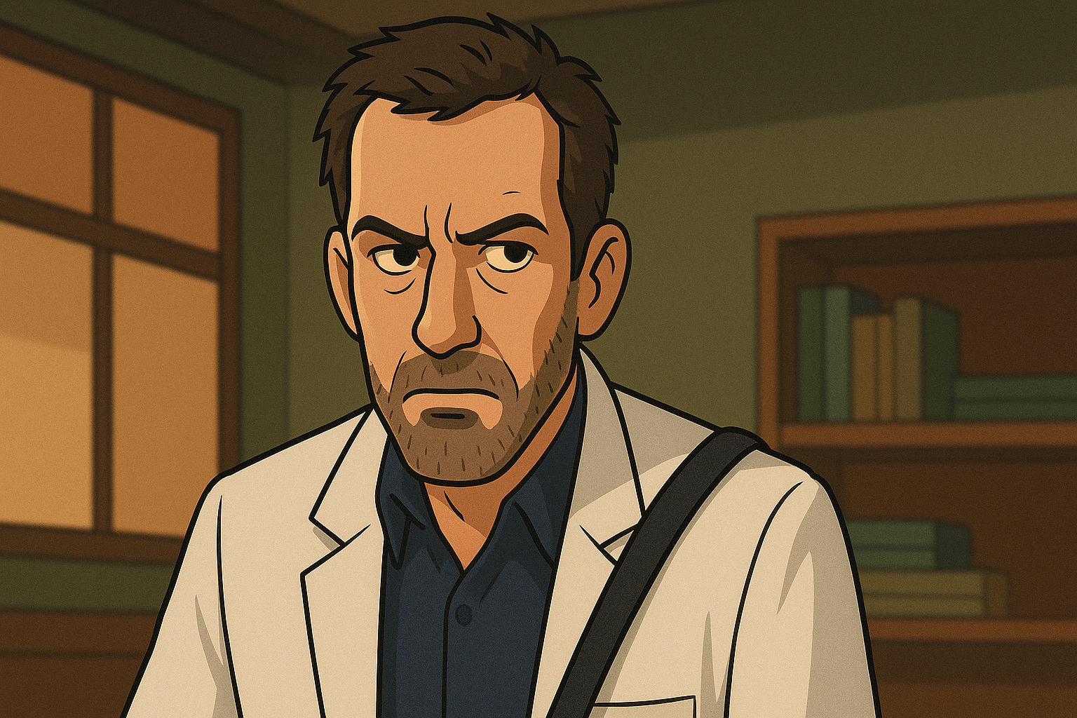 Skeptical doctor in lab coat